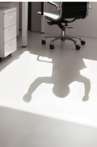 fear chases shadow statement reflected in shadow image, empty desk, empty desk chair