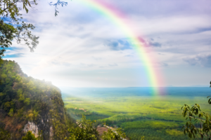 Optimism and readiness depicted by a rainbow of hope