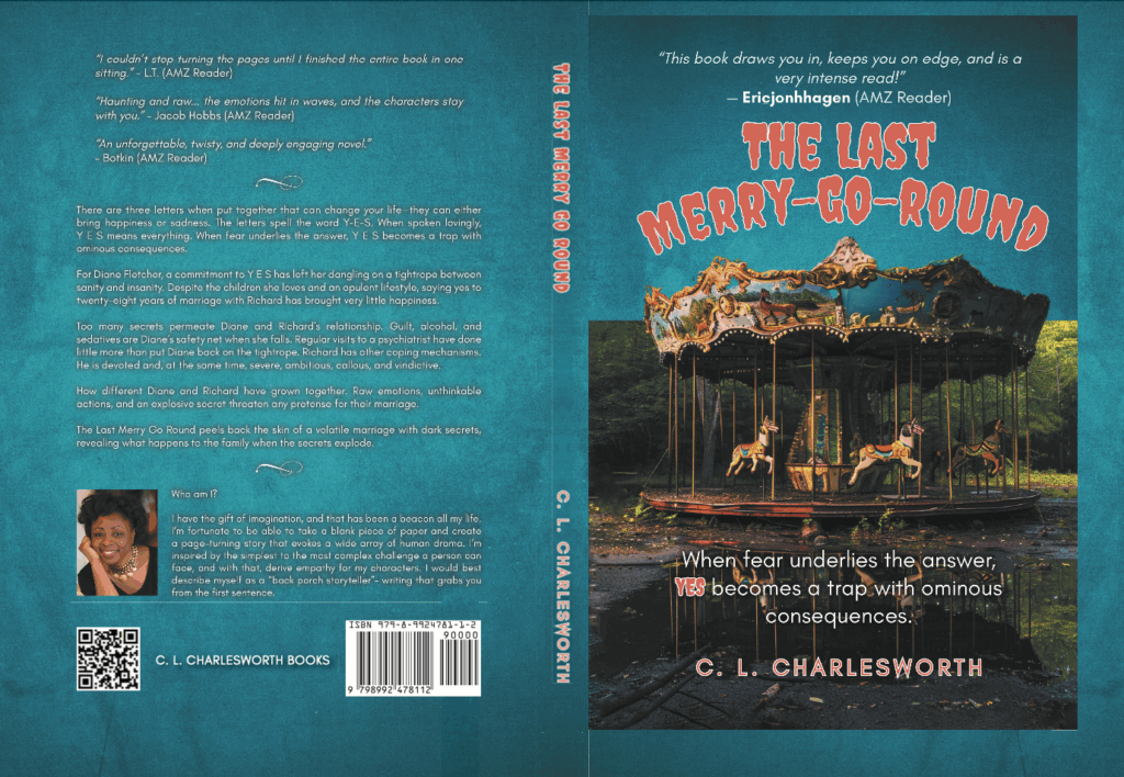 Book front and back cover Art for The Last Merry Go Round written by c.l. charlesworth