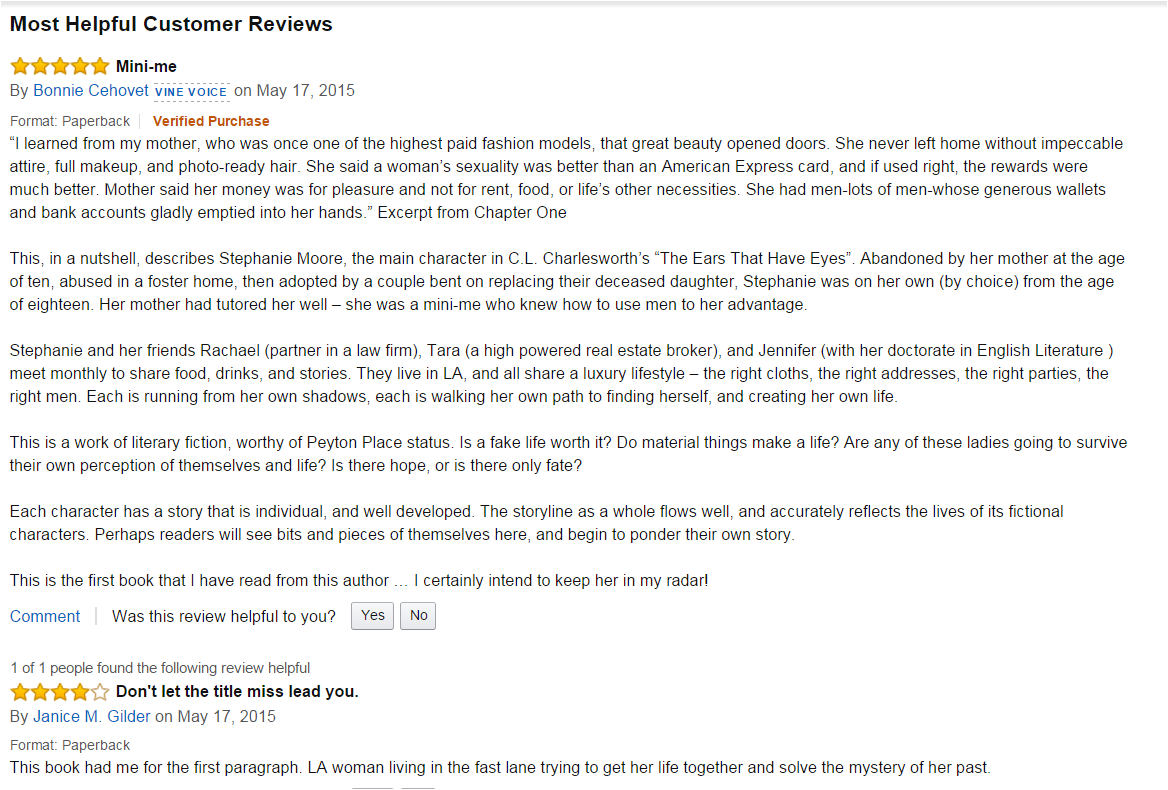 Amazon reviews of The Ears that have Eyes